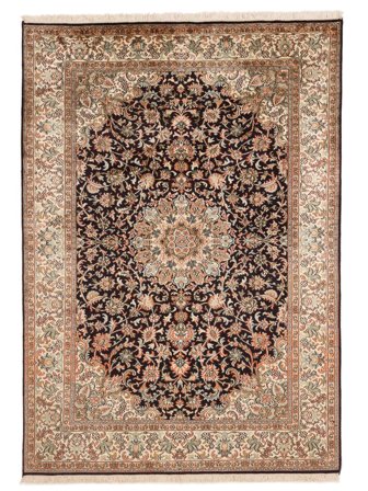 Kashmir Puur Zijde Vloerkleed Handgeknoopt 129X188 Bruin/Zwart India