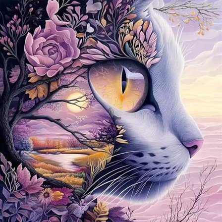 Kat Diamant Broderi Dyr Mosaik Træ Sæt DIY Solnedgang Diamant Maleri Blomster Dekoration Til Hjemmet