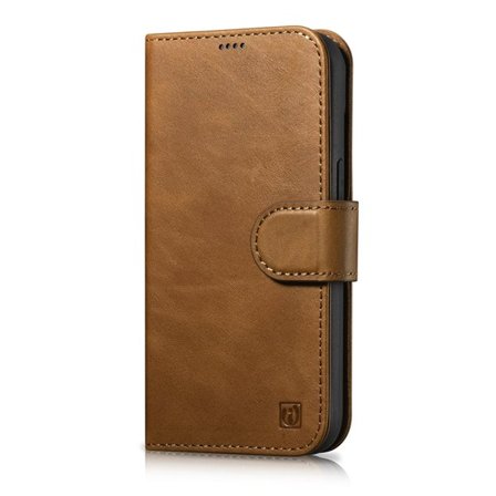 iCarer Oil Wax Wallet Case 2-in-1 iPhone 14 Pro Anti-RFID Leather Flip Cover Brown