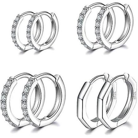 Silver Hoop Earrings 925 Sterling Silver Hoop Earrings Set Små Sleeper Hoop Örhängen Näsa Läppringar För Kvinnor Män 4 Par 6/8/10/12/mm