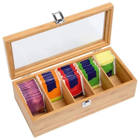 Bamboo Tea Organizer with Clear Acrylic Window, Eco-Friendly Storage Solution for Your Tea and More, Magnetic Lock Ensures Freshness