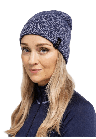Dovre 100% Merinoull, Mössa Med Mönster, Marinblått Mössor & hattar Dam Blå ONESIZE