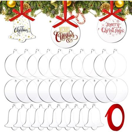 Julekuler, 30 stk 3 tommer Xmas klare akrylpynt med rødt bånd for juletrepynt Hengedekorasjon DIY Blank