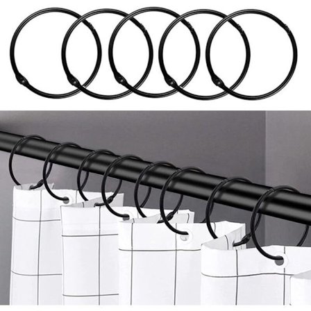 Svarte dusjforhengringer, rustfrie dusjforhengskroker for bad, runde dusjforhengringer