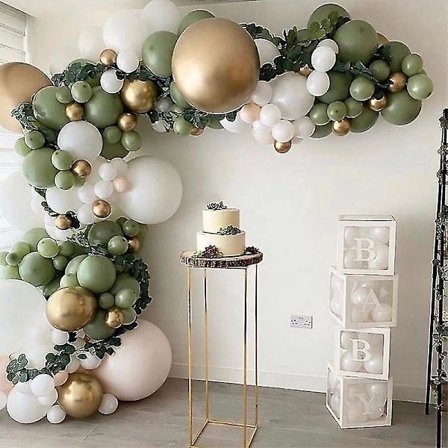 152 Pcs Olive Green Balloon Garland Arch Kit White Gold Confetti Balloons Retro Green Balloon And Gold Metallic Chrome Latex Balloons Set
