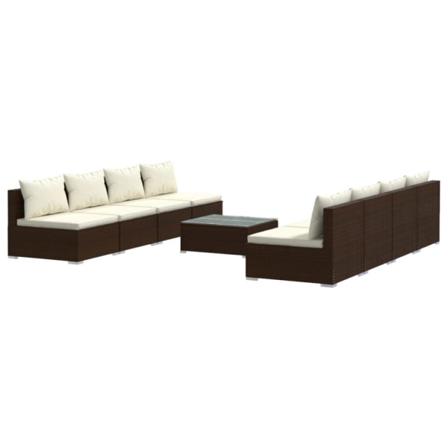 Vidaxl Loungegrupp För Trädgården Med Dynor 9 Delar Konstrotting Brun