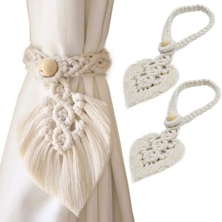 2-pakks slips til gardiner i boho-stil med bomullstau