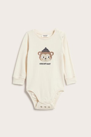 Kappahl | Långärmad body med djurmotiv Ljusbeige 68 | Ljusbeige