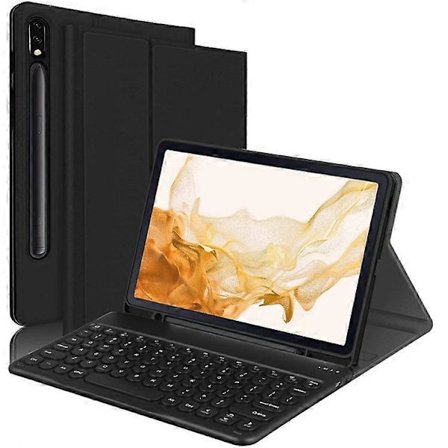 Kompatibel med Samsung Galaxy Tab S7 FE / S7+ / S8+ Trådlöst Bluetooth-tangentbord + PU Läder Tablet Fodral med Pennhållare