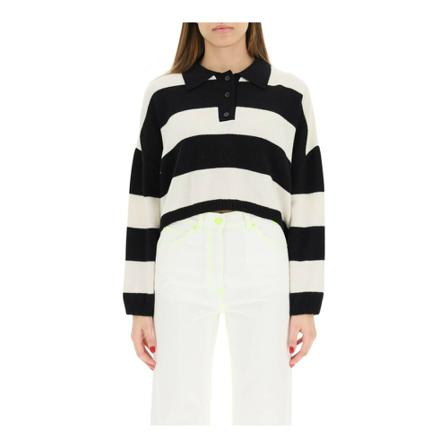Msgm striped boxy knit polo Hvid, Dame