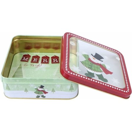 Juleblikkgaveeske Godteri Kjeks Firkant Godteribeholderboks Juledekorasjon Tinn Gaveeske Kjeksboks(15x15x5.5cm)