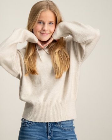 Gina Tricot Young Soft knitted hoodie Beige Genser Jente - Kids Brand Store