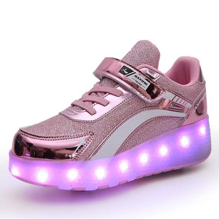 Barnsneakers Dubbelhjulsskor Pojkar Flickor Led Light Skor Fr916 Pink 33