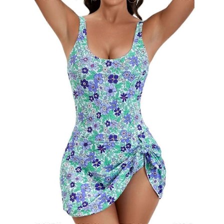 Dame Sideknude Print Svømmedragt med Mavekontrol, Badedragt med Skørt i Rosarød