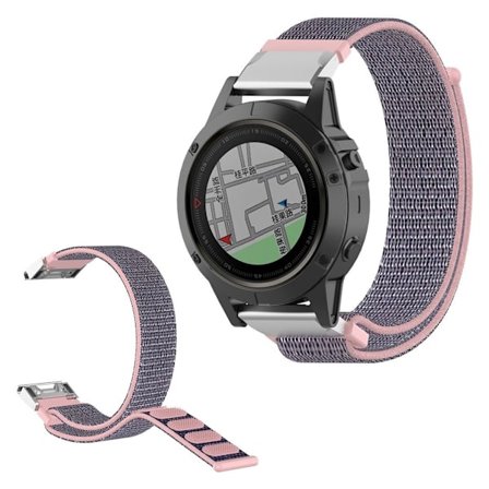 Garmin Fenix 6X / Fenix 5X / Fenix 3 nylon loop Urrem - Lyserød / Blå