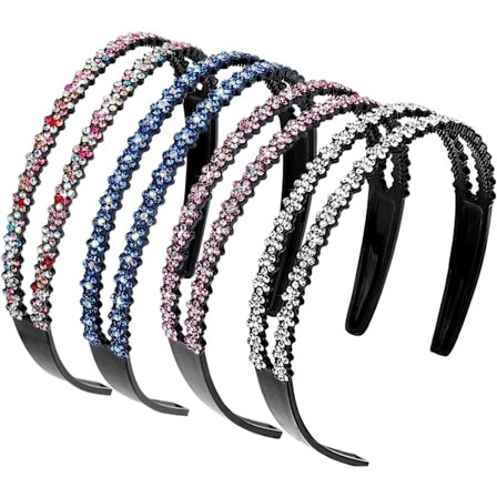 Hårbøyle Dobbel Rad Anti-skli Hårsløyfe Mote Krystall Tenner Hårbånd for Kvinner Jenter Damer 4 Stykker (Blandede Farger)