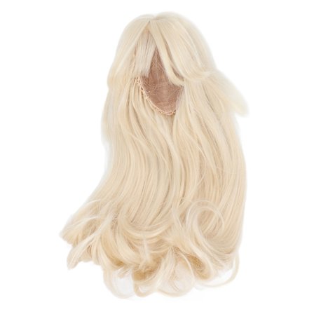 Legetøjsdukkehoved Paryk Mesh Klud Blunt Pandehår Langt Kunstigt Hår til DIY Simulering Dukke Modellering Guld Farve