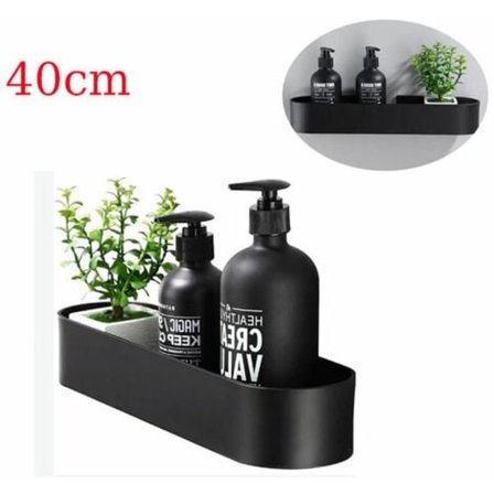 40 cm:n Suihkuhylly, Ruostumaton Teräs, Itseliimautuva, Musta