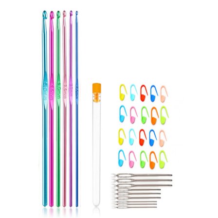 Tunisiska Virknålar, Ergonomiskt Aluminiumhandtag med Slät Spets för Hantverk, Lätta och Hållbara Maskmarkörer för Nybörjare till Professionella 