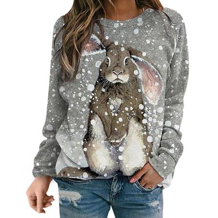 Damer Med Djurtryck Print T-shirt Baggy Långärmad Tröja