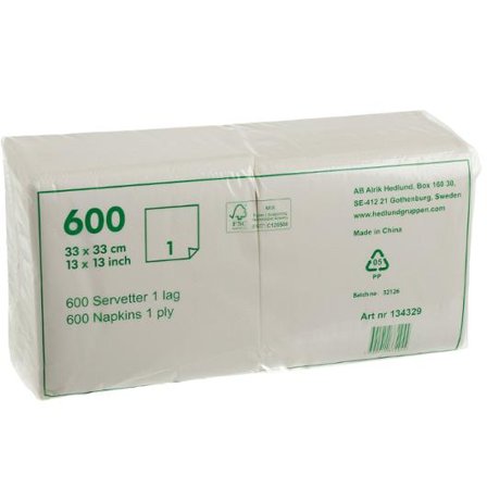 Servett 1-lags 33x33cm vit 600/fp - Lyreco - Kök och servering - Servetter och dukar - Servett - 1-lagers