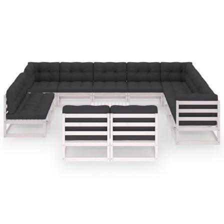 Vidaxl Loungegrupp Med Dynor 13 Delar Vit Massiv Furu Vit