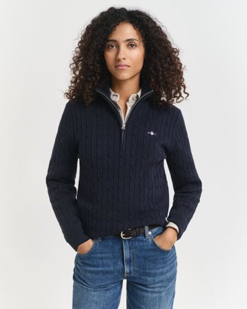 GANT Damen Zopfstrick-Troyer aus Stretch-Baumwolle (M) Blau
