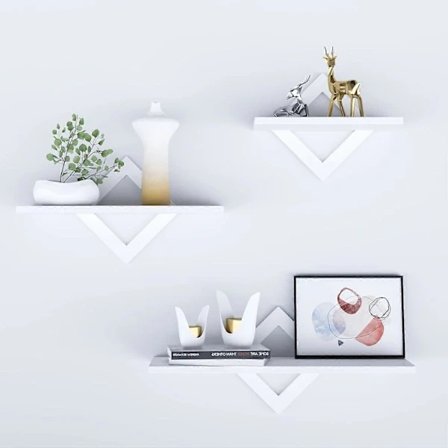 QU-RY-Vægghylde i sæt med 3, flydende træhylde, stabil hængehylde Hvid,A