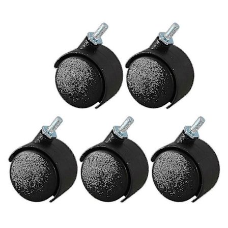 5 st 6 mm gängad stam 40 mm roterbar dubbelhjulskaster svart [DB]