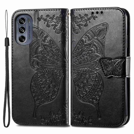 SKALO Motorola Moto G62 5G Mandala Butterfly Plånboksfodral - Sv Svart