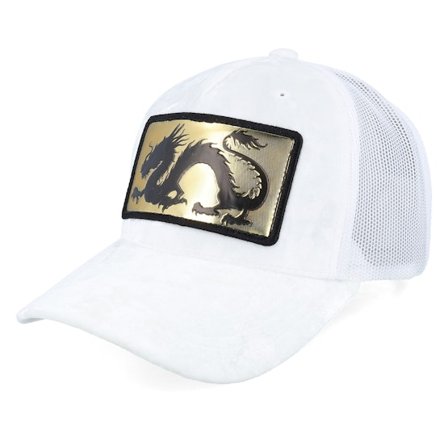 Calza Pennello - White trucker Czapka Z Daszkiem - Chinese Dragon Gold Patch Velvet White A-frame Trucker @ Hatstore