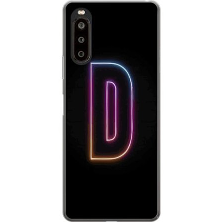 Yhteensopiva Puhelinkuori Sony Sony Xperia 10 II Minimalistinen neonkirjain D väriä vaihtavassa valossa mustaa taustaa vasten modernissa digitaalise