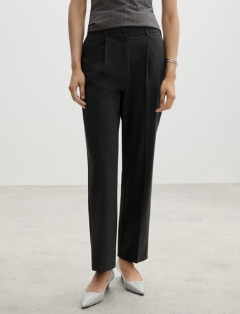 Mango Straight-Fit Pleated Trousers - Grey - 36