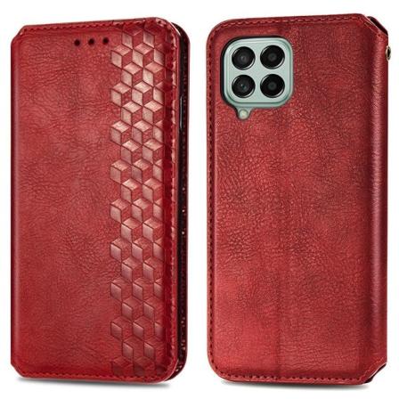 Samsung Galaxy M33 5G nahkainen kotelo tyylikkäällä kuutiokuvioinnilla - Punainen Red
