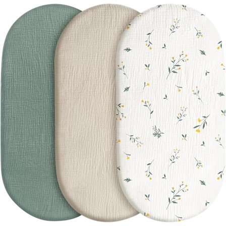 Sett med 3 formsydde laken, madrassbeskytter, for lekegrind, 100% bomullsmuslin, myk, for barnevogn, babyshowergave