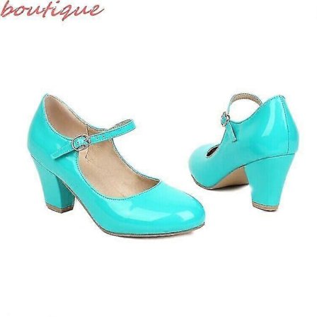 Naisten kiiltonahkaiset Mary Jane -kengät - Pyöreä kärki, leveä korko, nilkkaremmilliset avokkaat