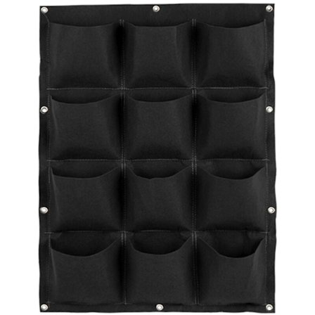 Vertikal planter med flera fickor, växtpåse i filt för inomhus/utomhus örter, 12 fickor, svart