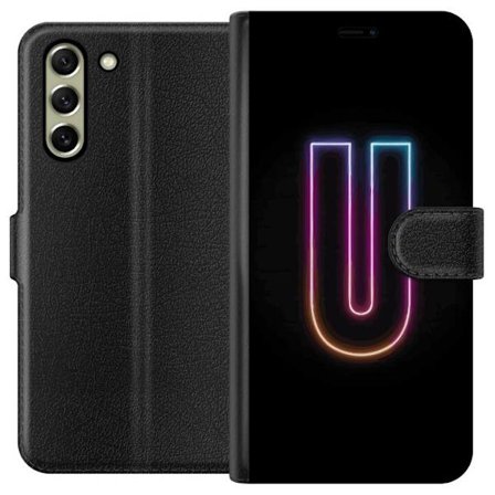 Kompatibel Tegnebogsetui til Samsung Samsung Galaxy S21 FE 5G Minimalistisk neonbogstav U i farverig lyseffekt mod sort baggrund