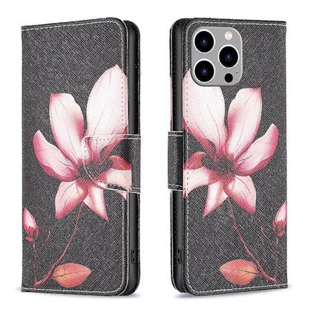 Fargerikt rytmemønster flip-telefondeksel i lær Lotus Lotus For iPhone 15 Pro Max