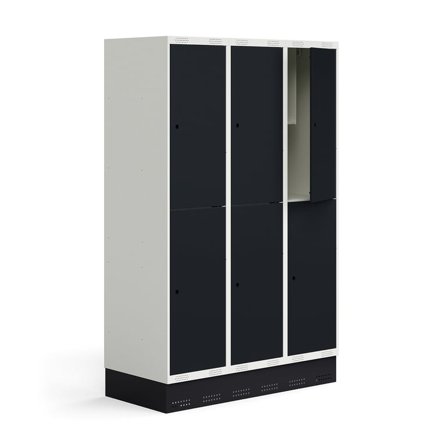 Elevskap ROZ, 3 seksjoner, 6 rom, inkl. sokkel, H1890 B1200 D550 mm, anstrasitt