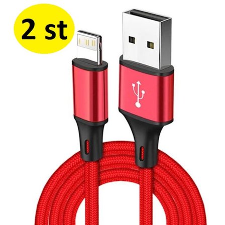 2 st 3m långt Nylon Flätad USB-kabel för iPhone röd