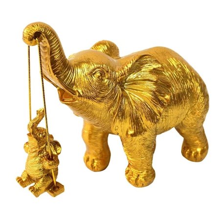 Elefant Familie Statue Gynge Elefant Figur GULD