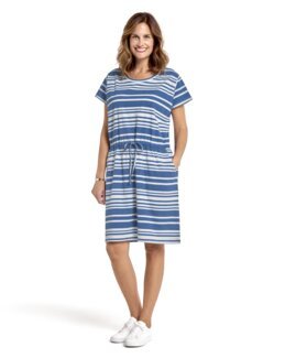 Strandklänning i mjuk bomull Helen Blå/vit - 46/48 - Åshild