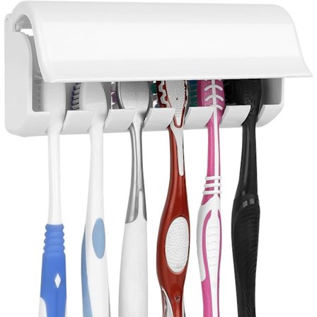 Vägghängd tandborsthållare med lock för dusch, platsbesparande organizer för husbil, 6 fack plast självhäftande tandborsthållare