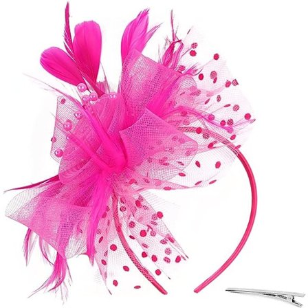Fascinator Hat for Women Ladies Wedding Fascinators Tea Party Hat Flapper Pillbox Hat Ascot Race Hat Feather Flower(rose red)