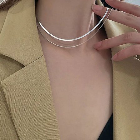 925 Sterling Sølv Dobbelt Halskæde Unisex Flad Slange Led Kæde Hummellås Collares til Kvinder Smykker