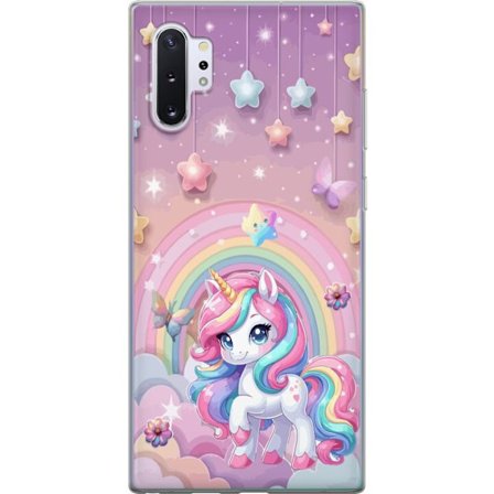 Kompatibel Mobilcover til Samsung Galaxy Note10+ Magisk enhjørning med regnbue manke, stjerner og sommerfugle mod en pastelfarvet himmel med skyer