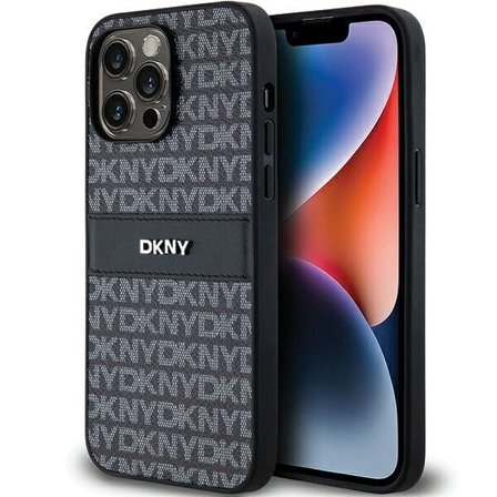 DKNY läderfodral med monostripe och metallogo för iPhone 14 Pro Max - svart