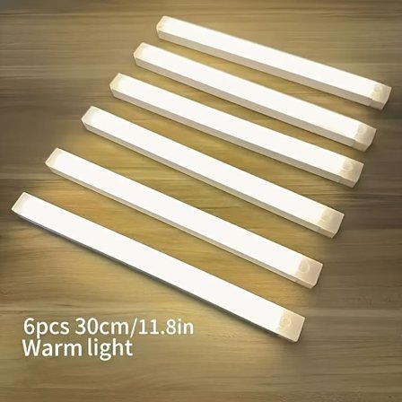 Sæt med 6 varm hvide LED sensorlamper, magnetiske, USB genopladelige, bevægelsesfølsomme