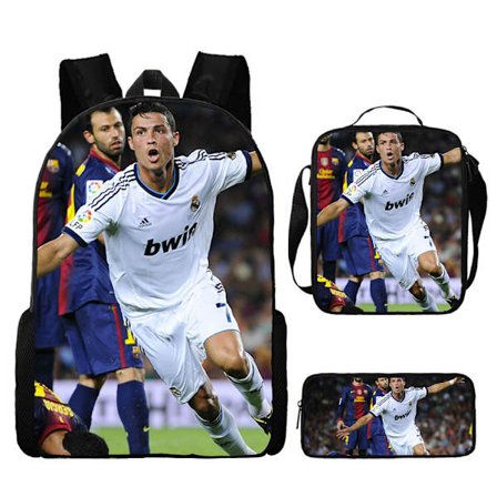 Fodboldstjerne Trykt 3-delt Skuldertaske Madkasse Penalhus-F